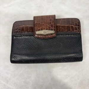 Brighton Two-Tone Brown and Black Leather Clutch Wallet Check Slot